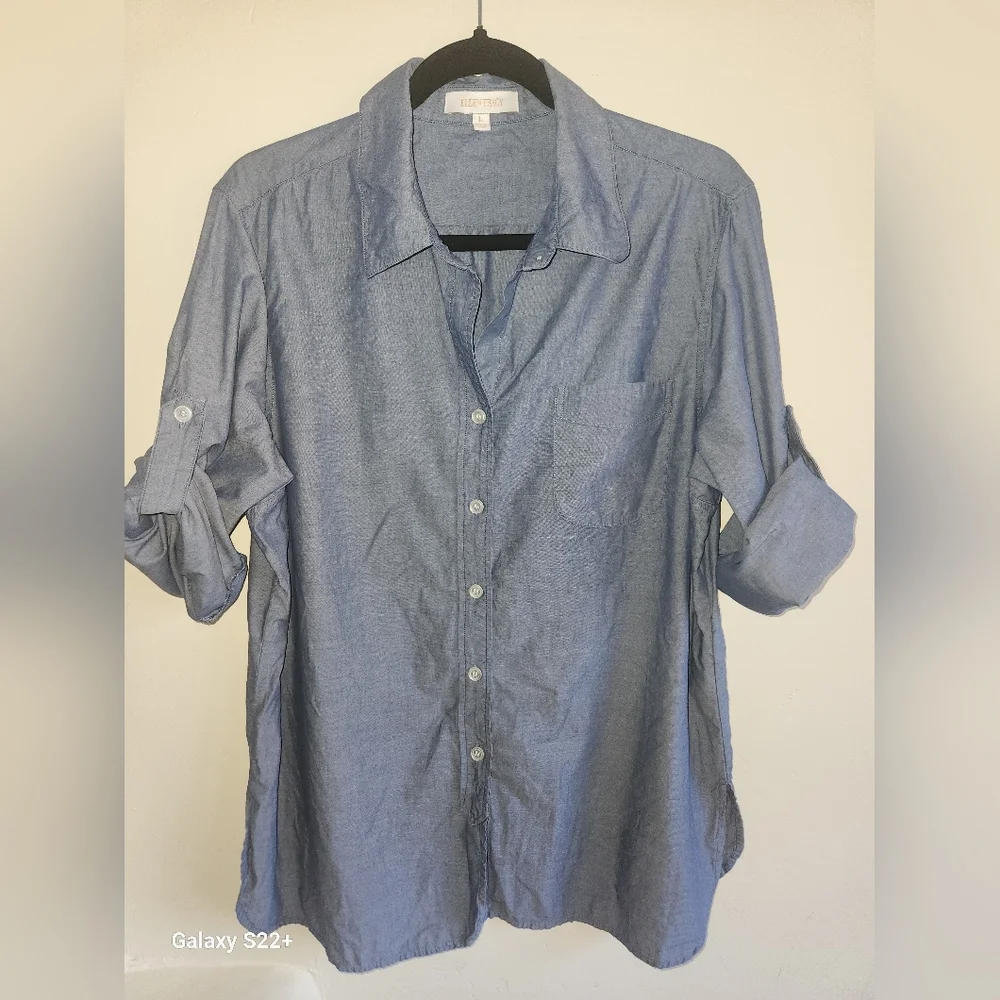 Ellen Tracy Women's Blue Button-Up Shirt Size L. #B20 - Picture 4 of 8